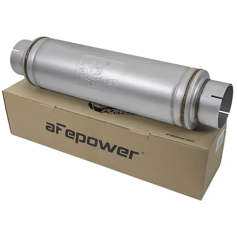 aFe ATLAS Aluminized Steel Muffler 5in Center/Center 24in L x 7in Diameter – Round Body